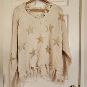Distressed gold star sweater size m/l oversized boho boutique brand